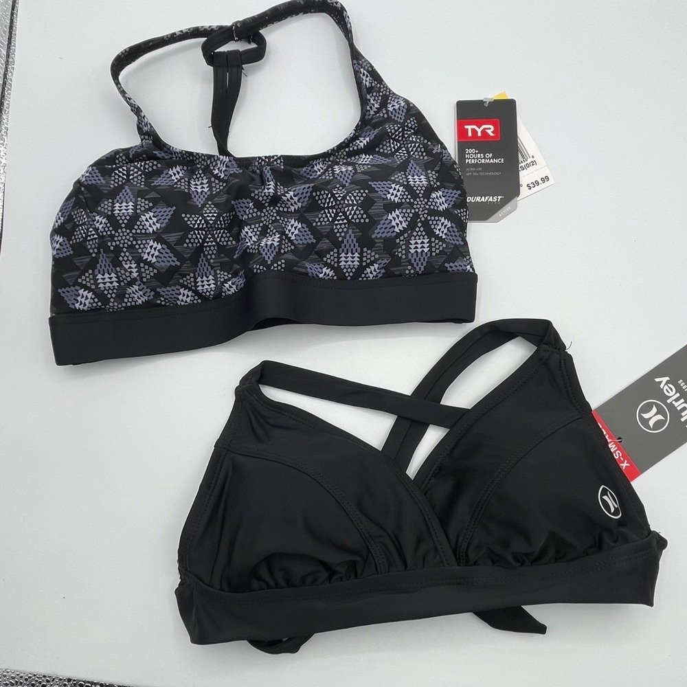 TYR Edessa Harlow & Hurley Bikini Tops Bundle Black Grey XS New With Tags